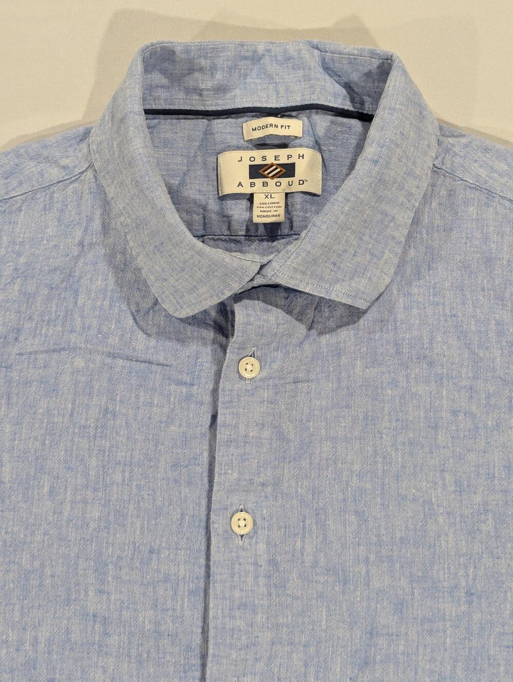 Joseph Abboud Shirt Mens XL Blue Solid Long Sleeve Linen Button Up Casual Summer